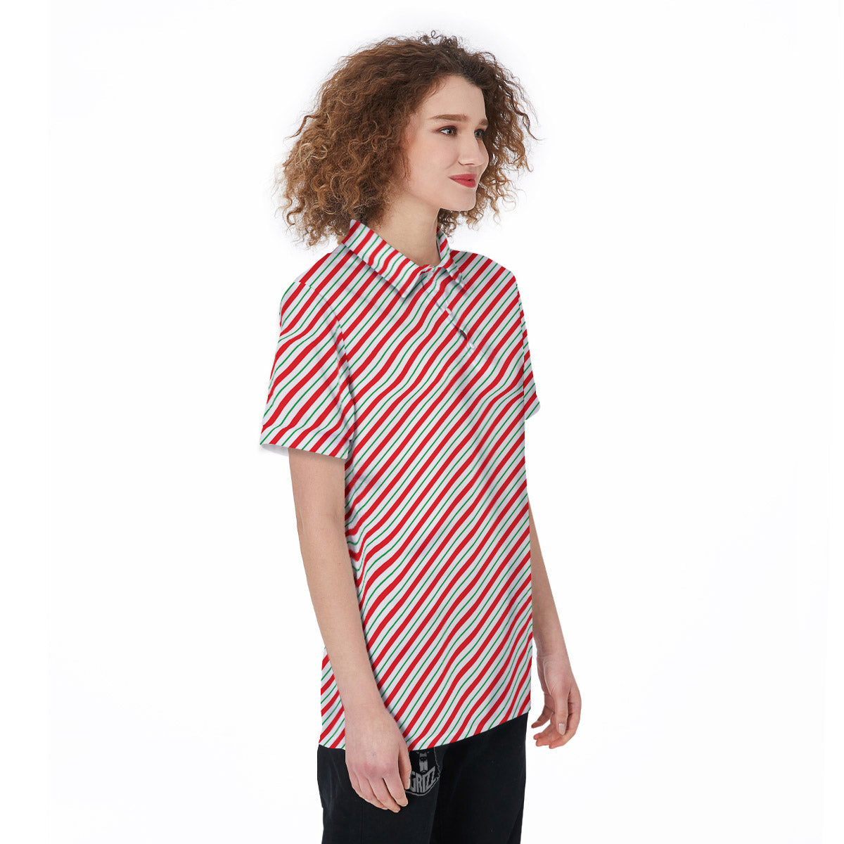 Stripes Candy Cane Print Pattern Women's Golf Shirts-grizzshop