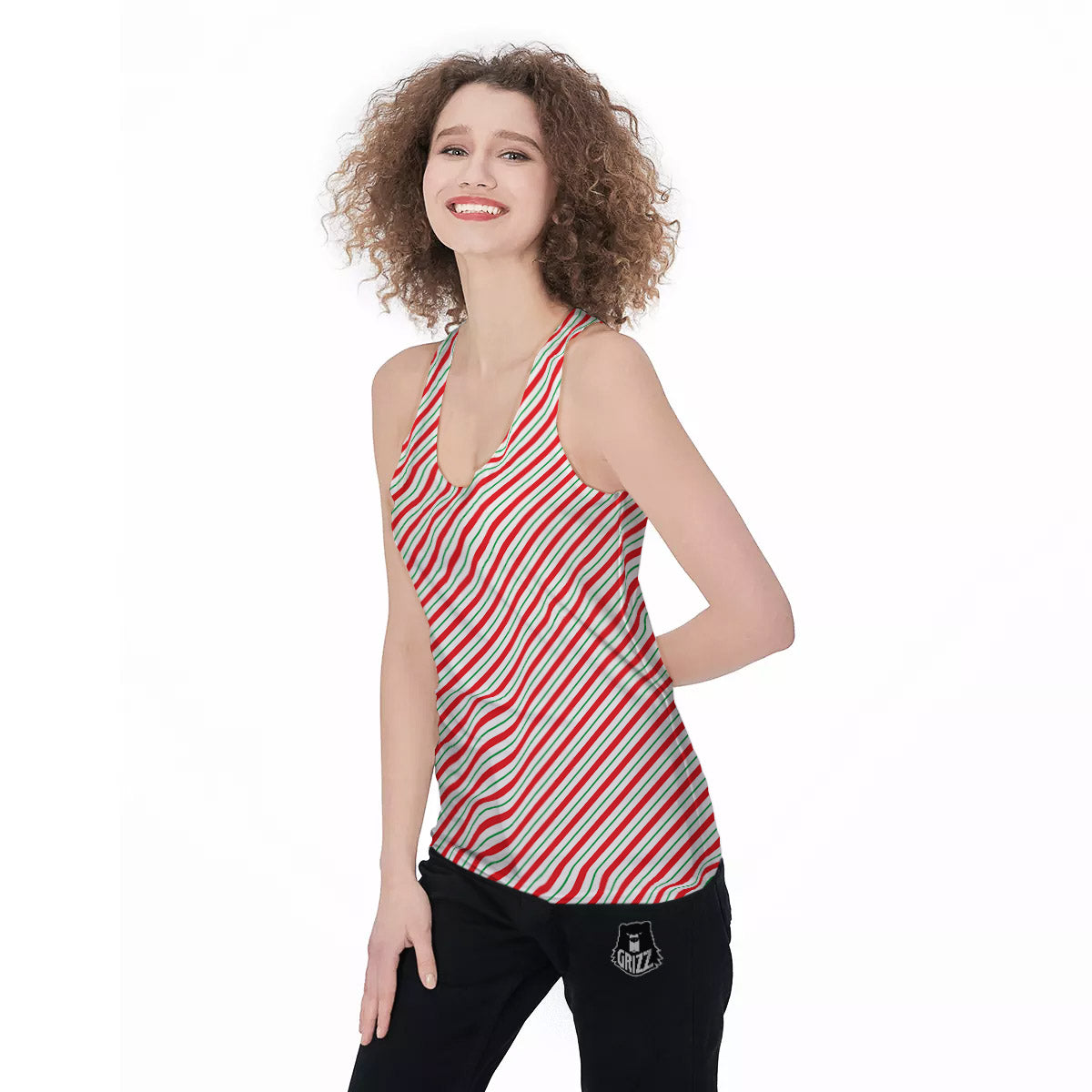 Stripes Candy Cane Print Pattern Women's Racerback Tank Top-grizzshop