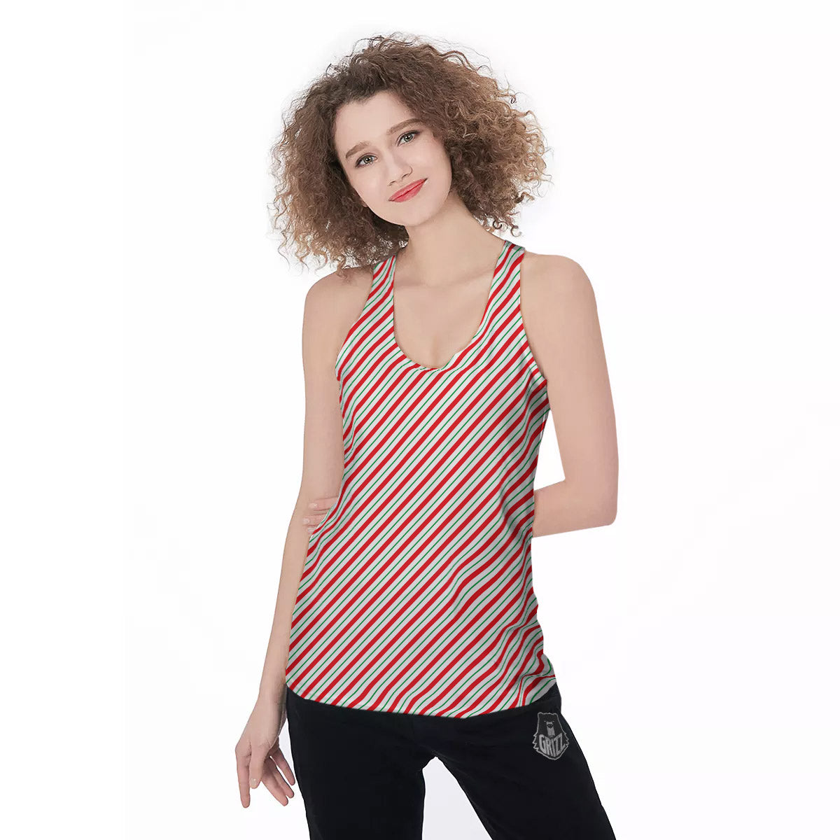 Stripes Candy Cane Print Pattern Women's Racerback Tank Top-grizzshop