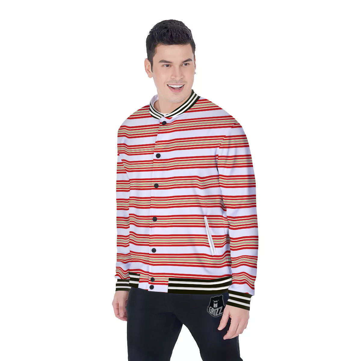 Stripes Merry Christmas Print Pattern Baseball Jacket-grizzshop