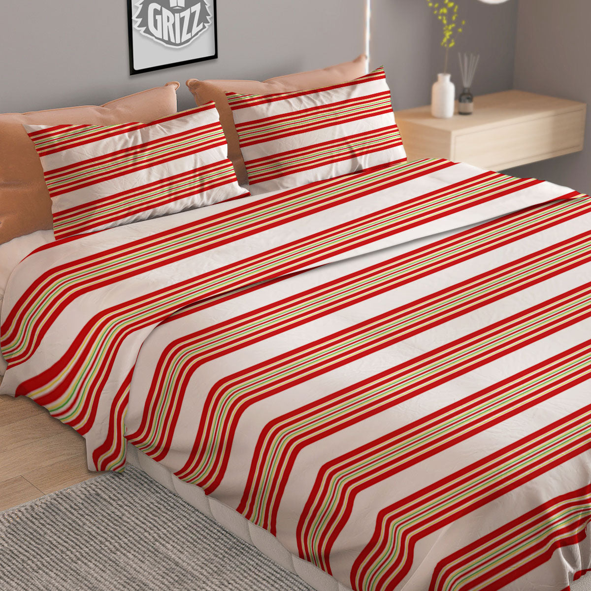 Stripes Merry Christmas Print Pattern Duvet Cover Bedding Set