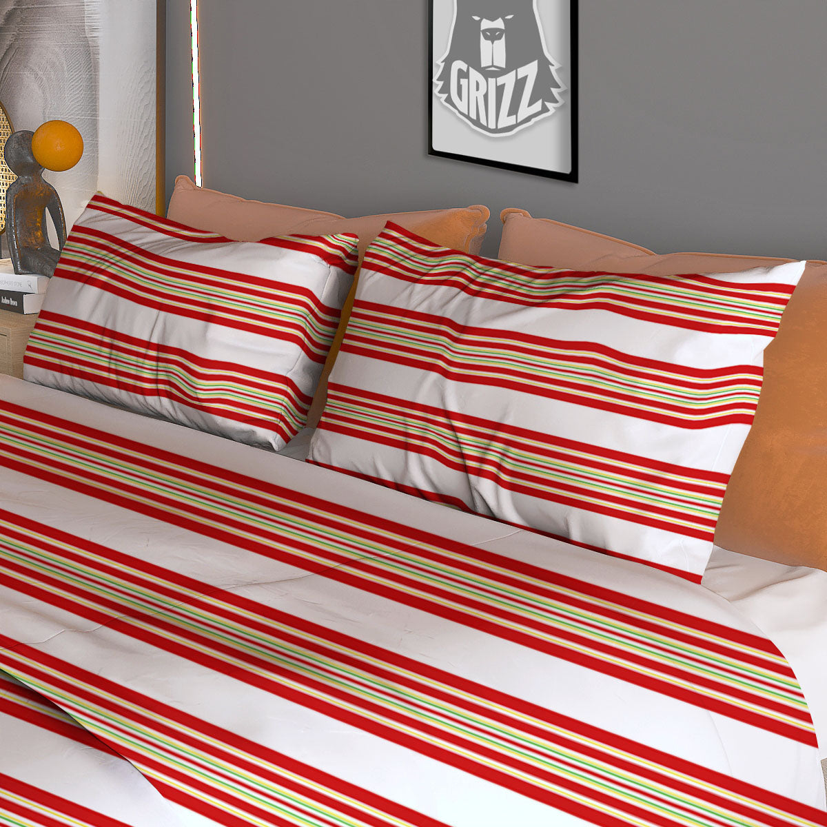 Stripes Merry Christmas Print Pattern Duvet Cover Bedding Set