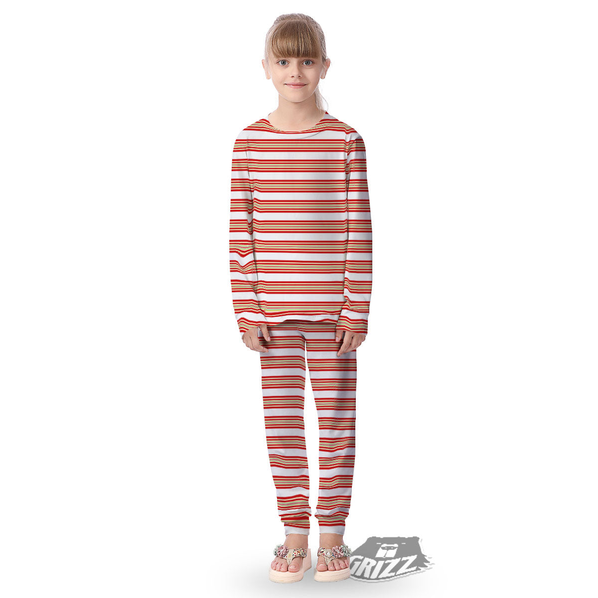 Stripes Merry Christmas Print Pattern Kid's Pajamas-grizzshop