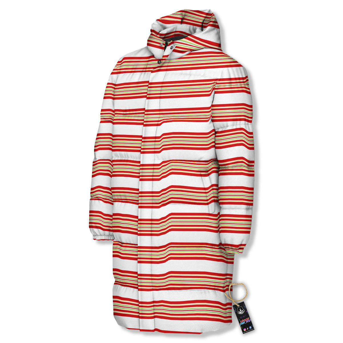 Stripes Merry Christmas Print Pattern Long Down Jacket-grizzshop