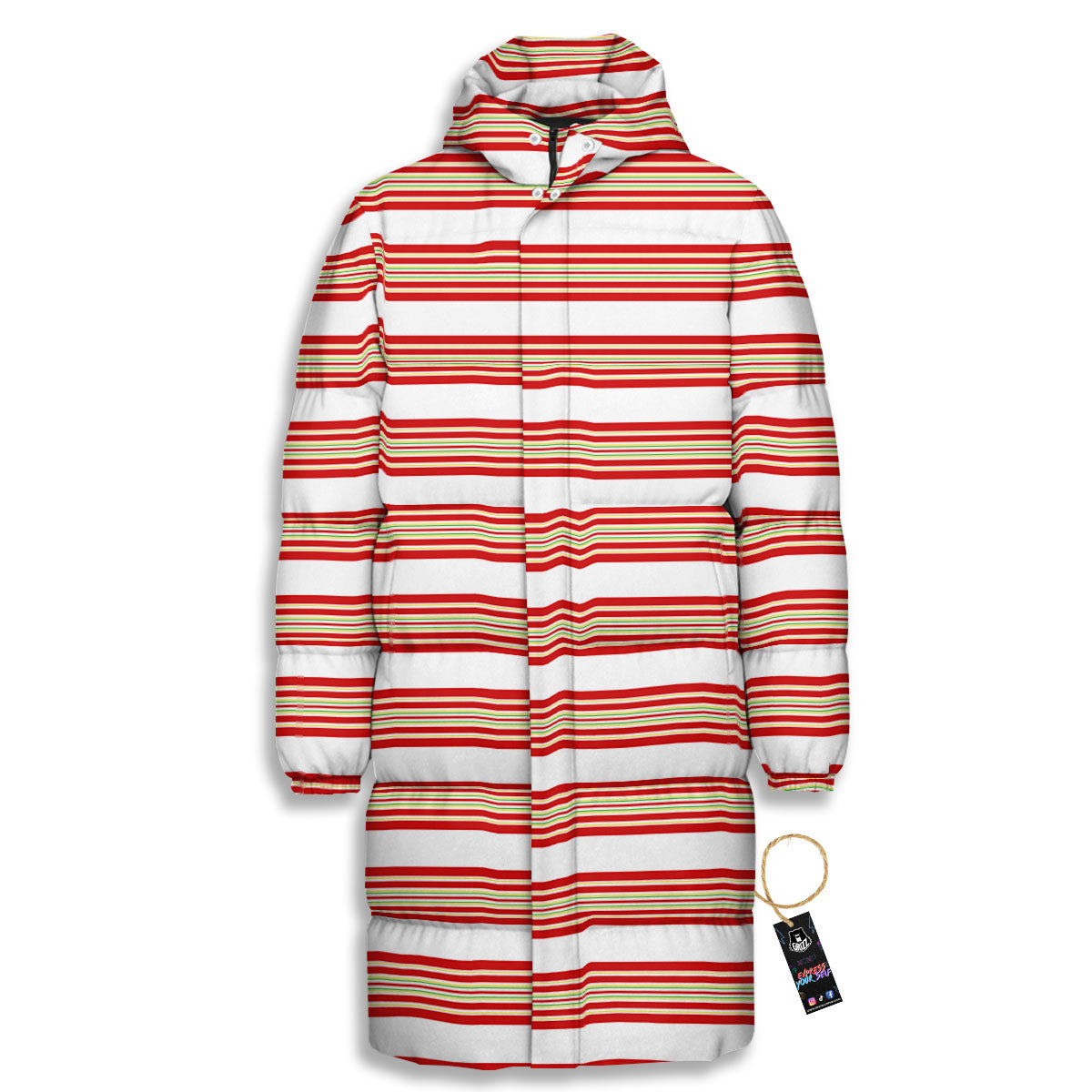 Stripes Merry Christmas Print Pattern Long Down Jacket-grizzshop