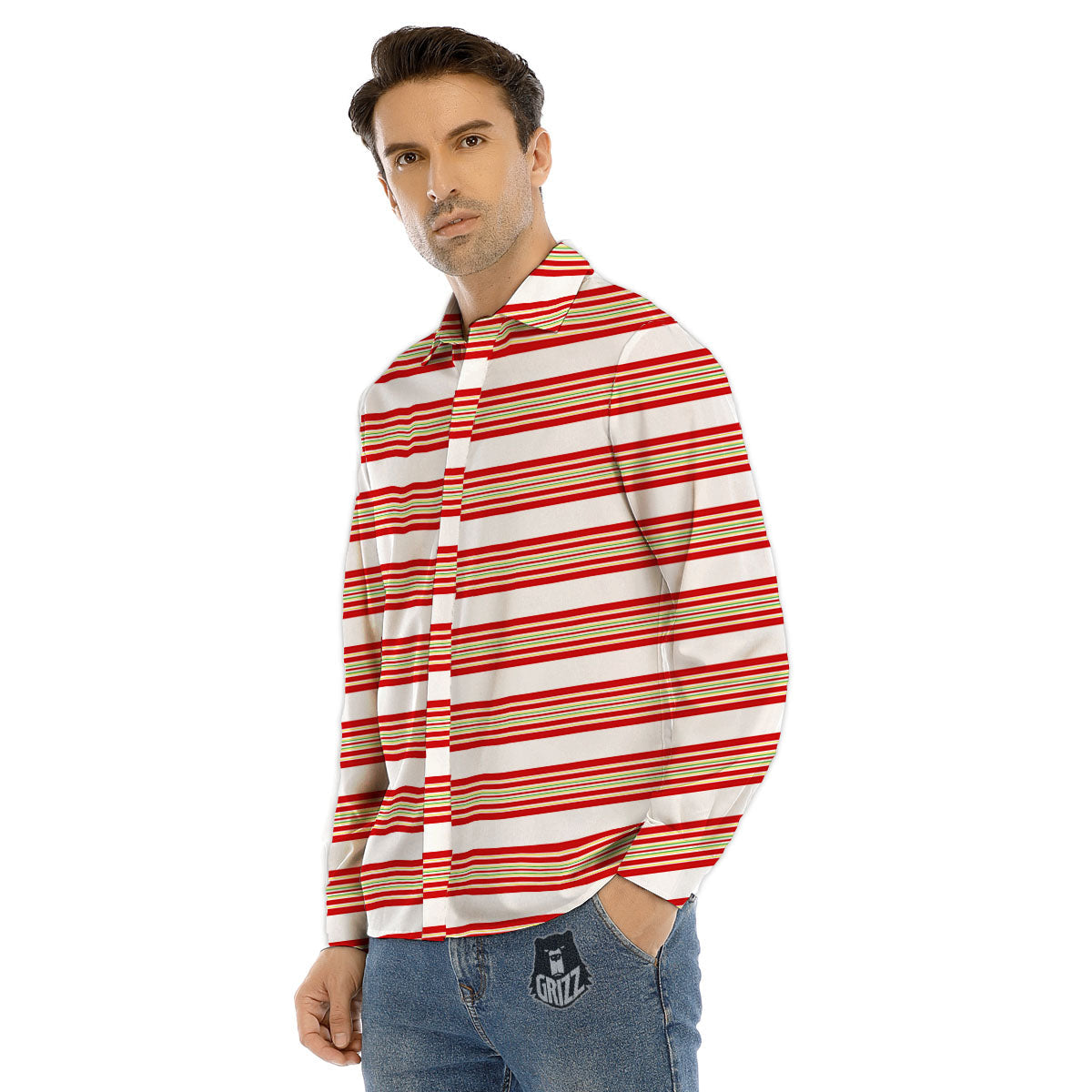 Stripes Merry Christmas Print Pattern Men's Dress Shirts-grizzshop