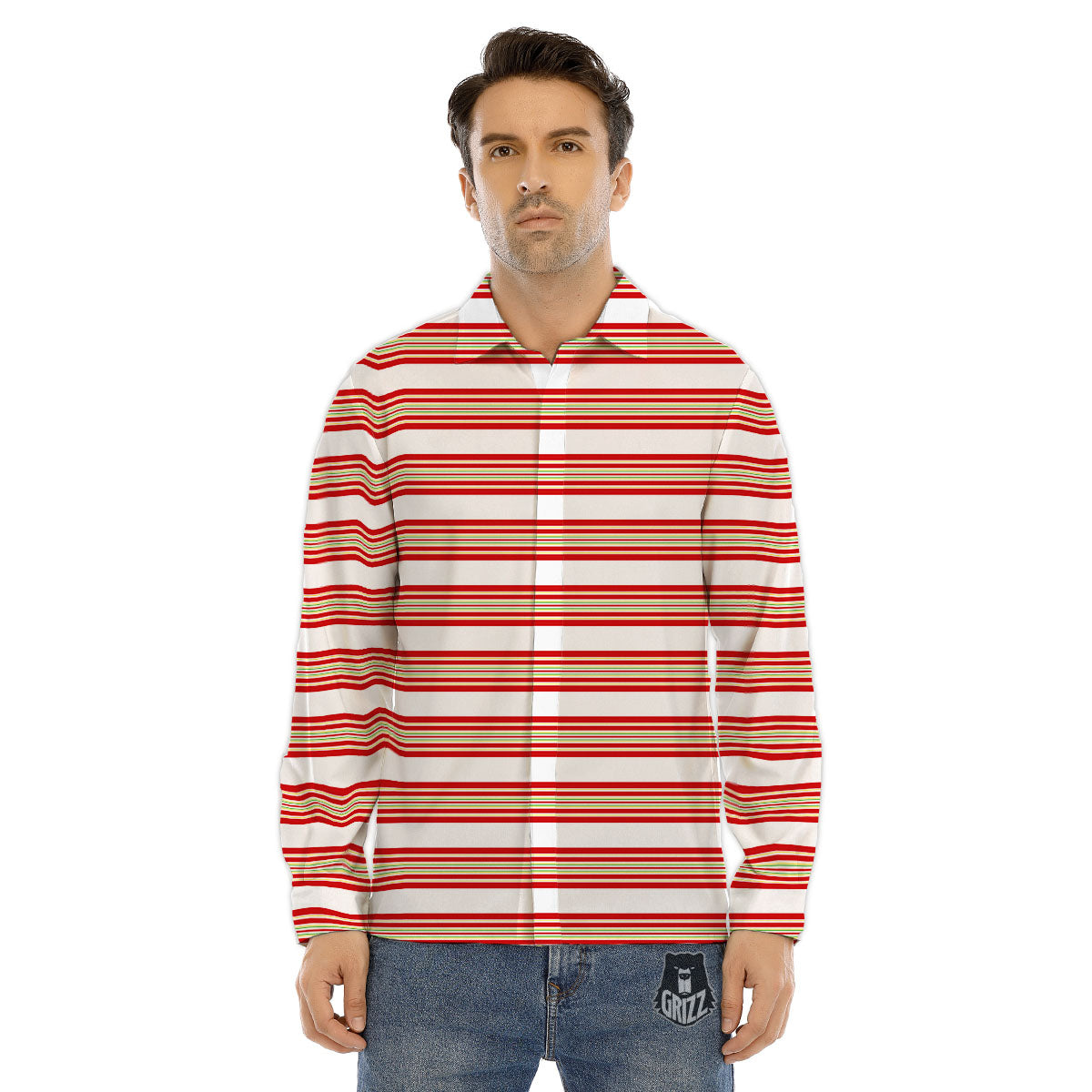 Stripes Merry Christmas Print Pattern Men's Dress Shirts-grizzshop
