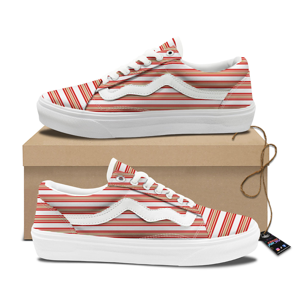 Stripes Merry Christmas Print Pattern Skate Shoes-grizzshop