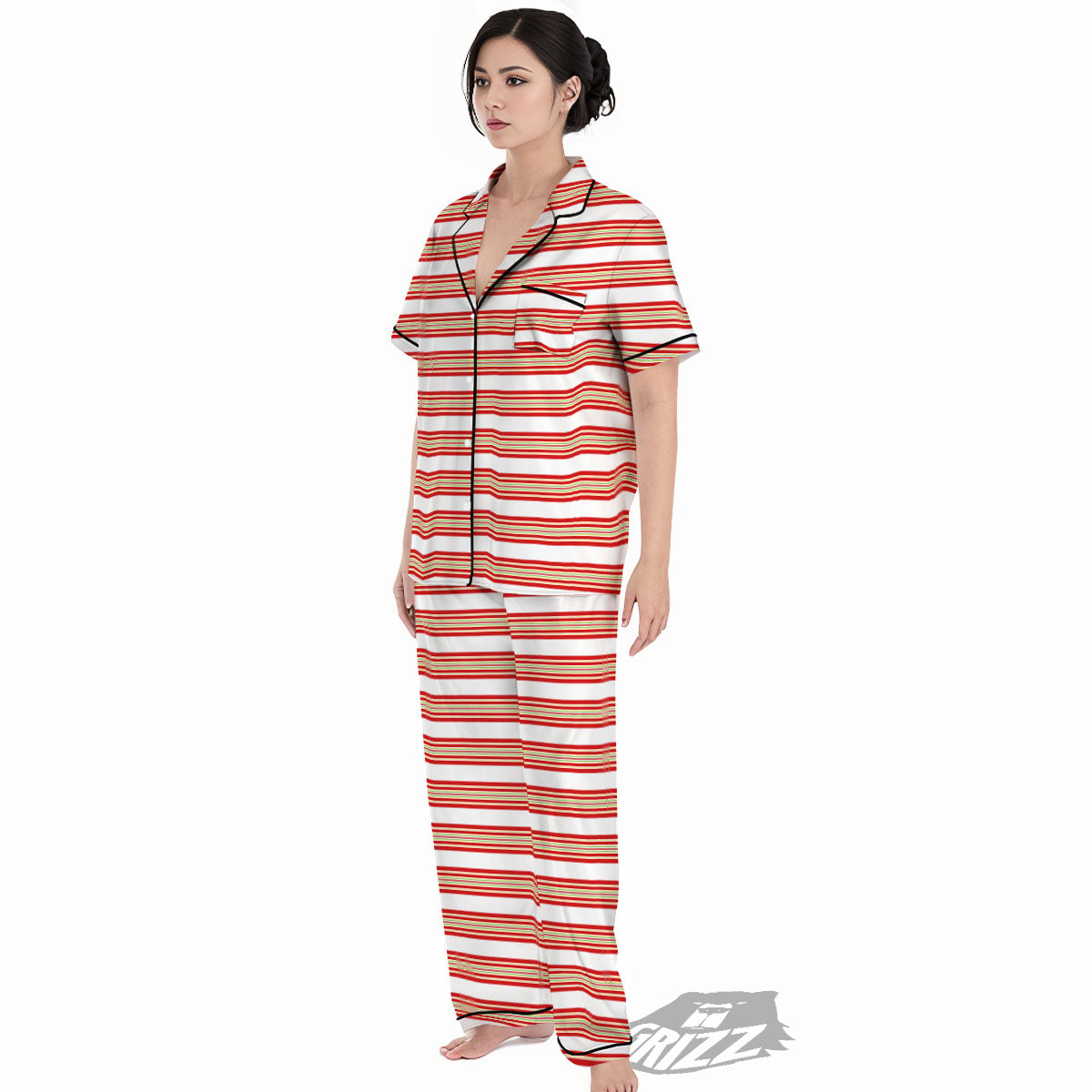 Stripes Merry Christmas Print Pattern Women's Pajamas Set-grizzshop