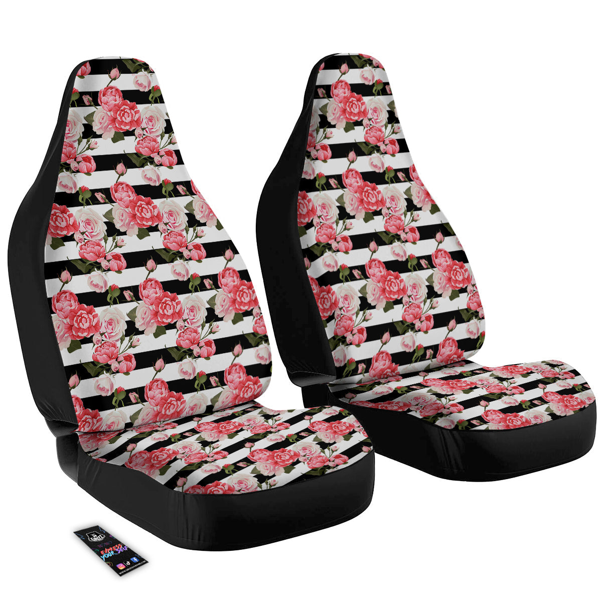 Stripes Peony And Roses Print Pattern Car Seat Covers-grizzshop