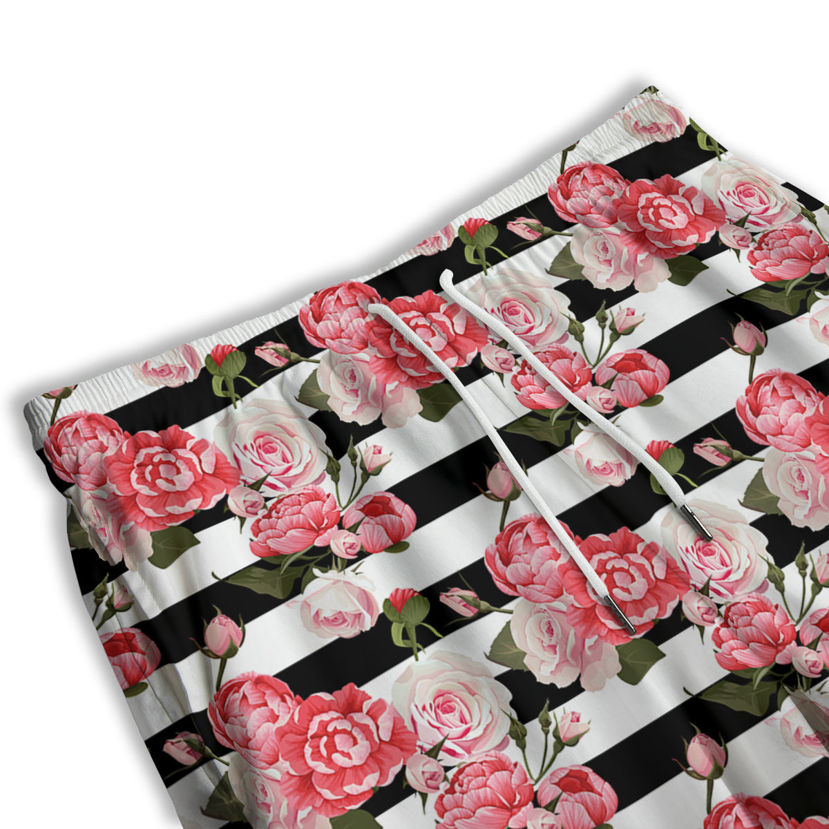 Stripes Peony And Roses Print Pattern Men's Athletic Shorts