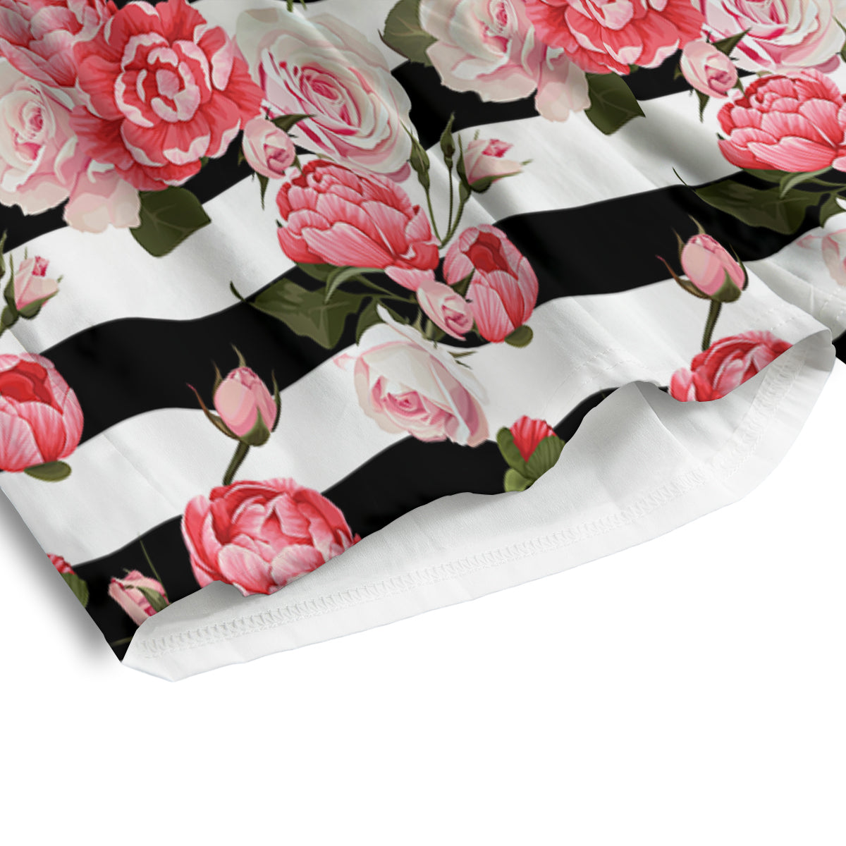 Stripes Peony And Roses Print Pattern Men's Athletic Shorts