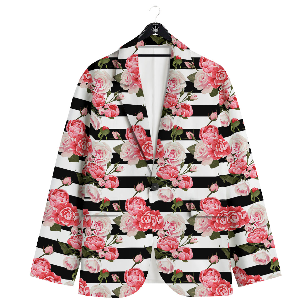 Stripes Peony And Roses Print Pattern Men's Sport Coat-grizzshop
