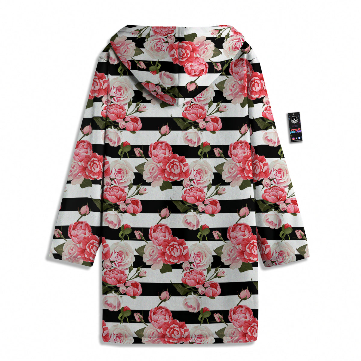 Stripes Peony And Roses Print Pattern Men's Windbreaker Jacket-grizzshop