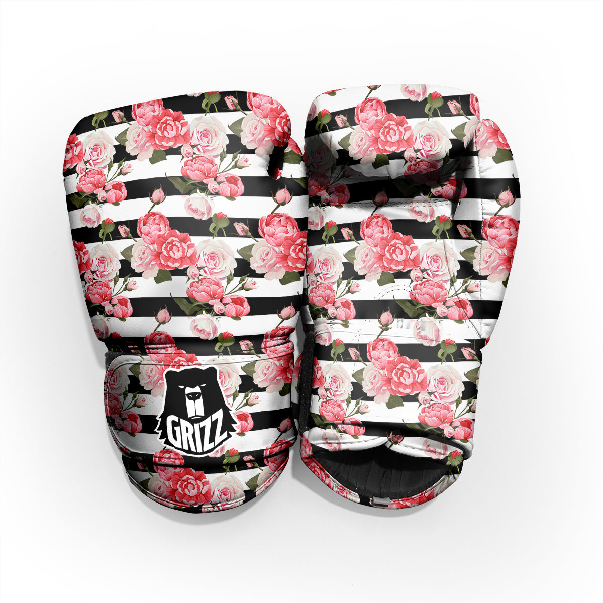 Stripes Peony And Roses Print Pattern Pro Boxing Glove