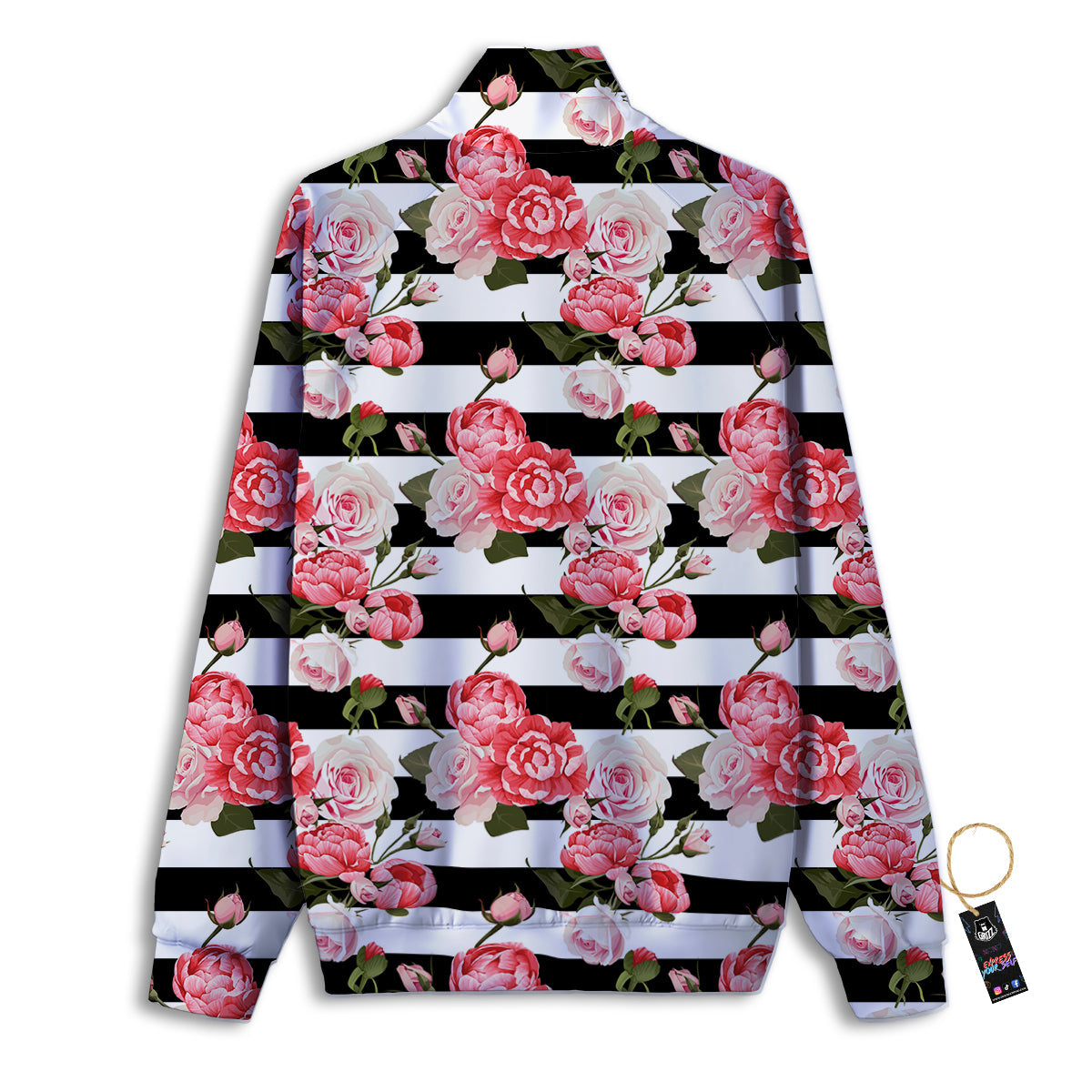 Stripes Peony And Roses Print Pattern Track Jacket-grizzshop