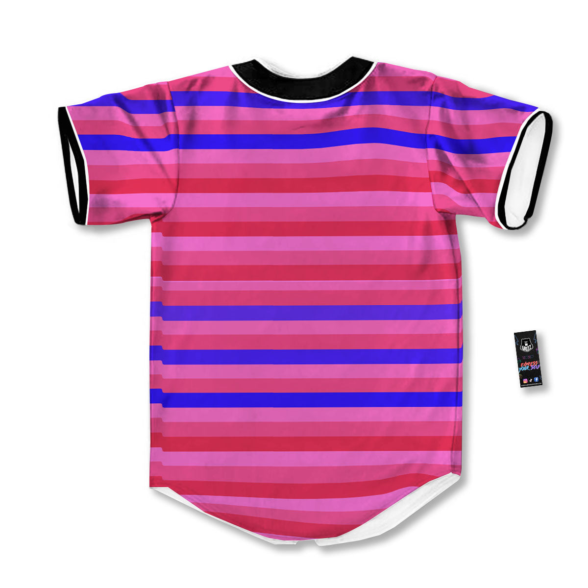 Stripes Pink Red And Blue Print Baseball Jersey-grizzshop