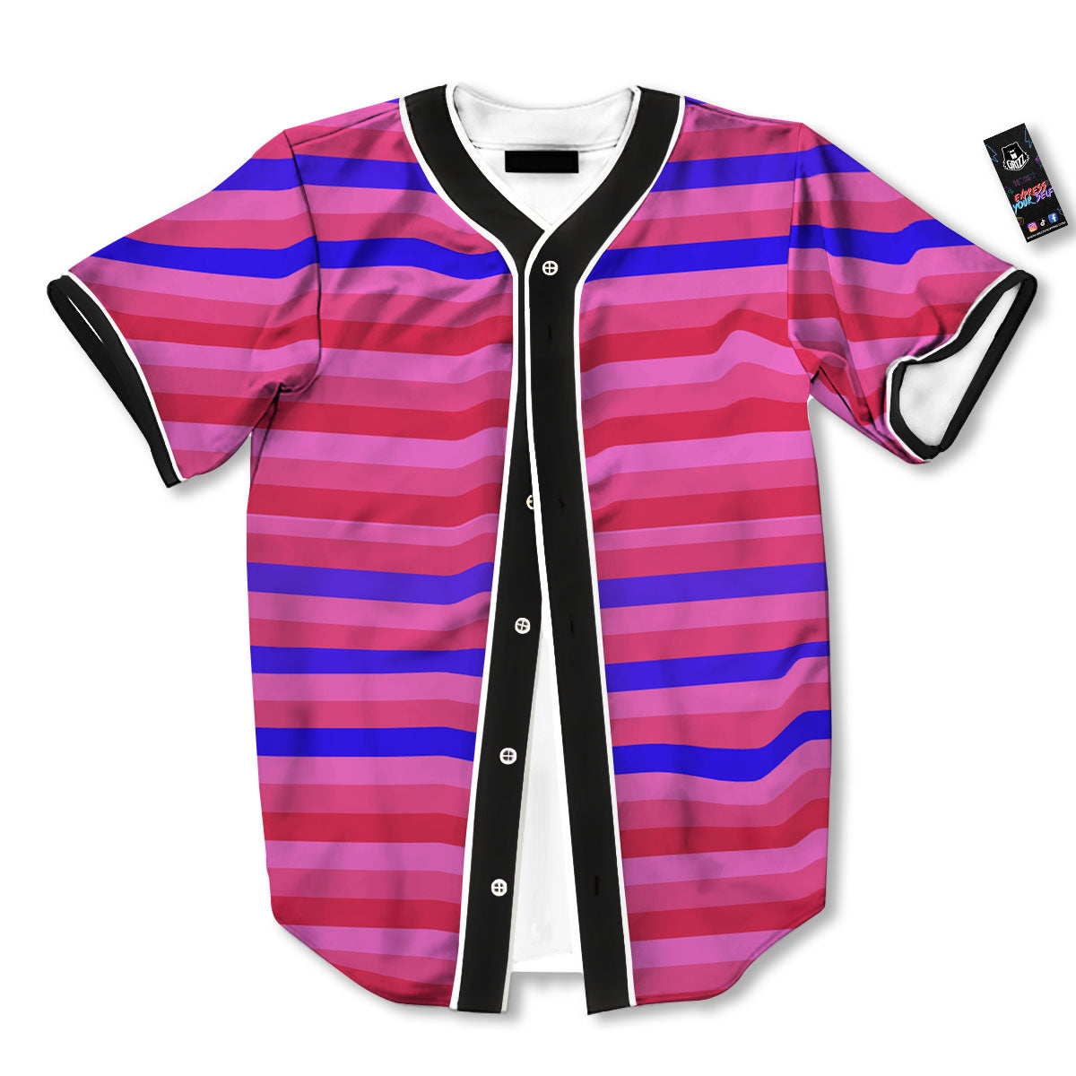 Stripes Pink Red And Blue Print Baseball Jersey-grizzshop