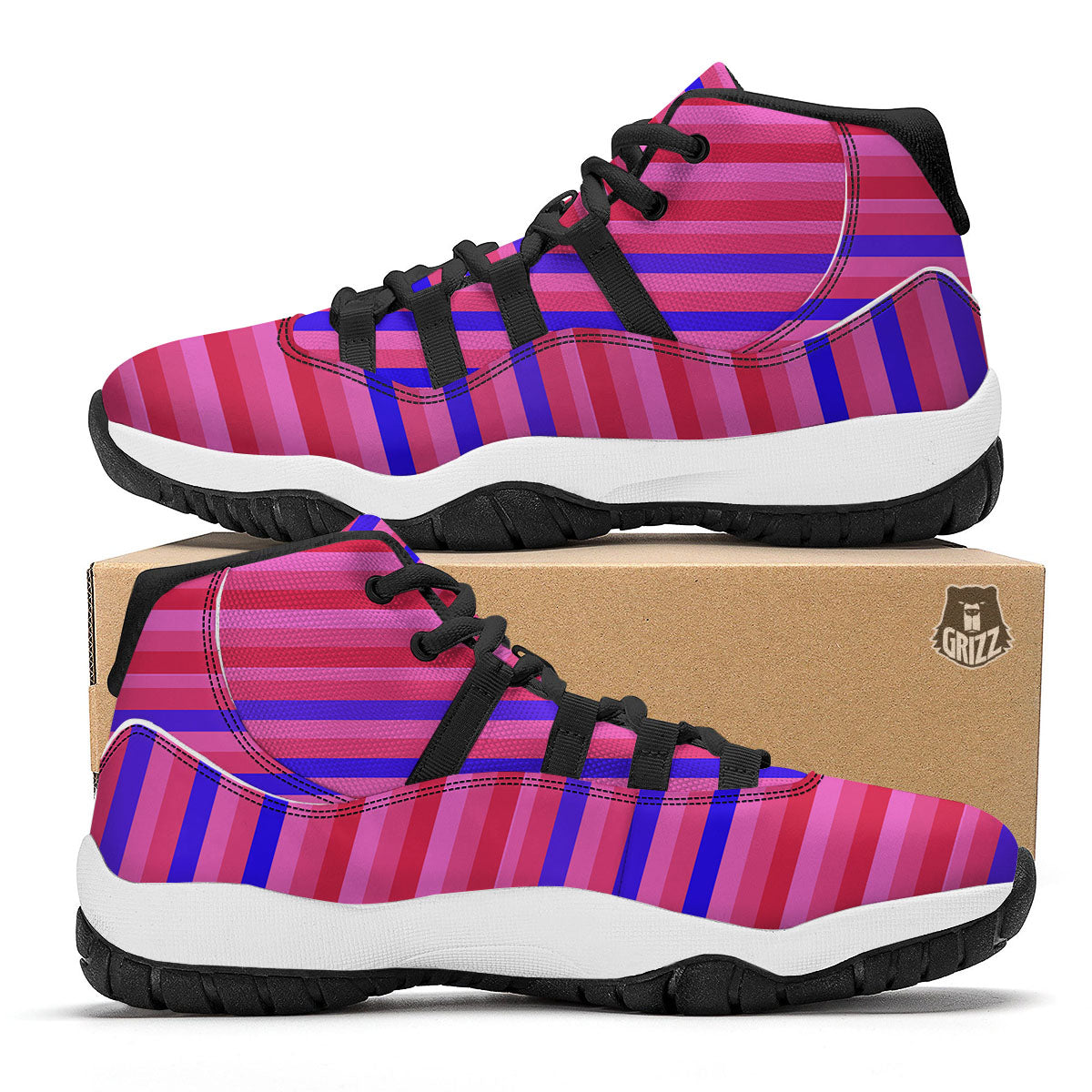 Stripes Pink Red And Blue Print Black Bball Shoes-grizzshop