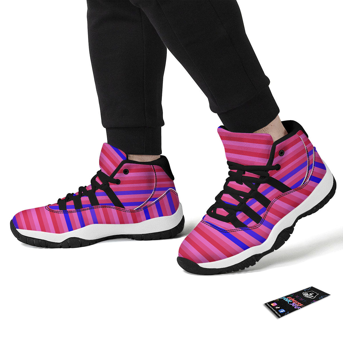 Stripes Pink Red And Blue Print Black Bball Shoes-grizzshop