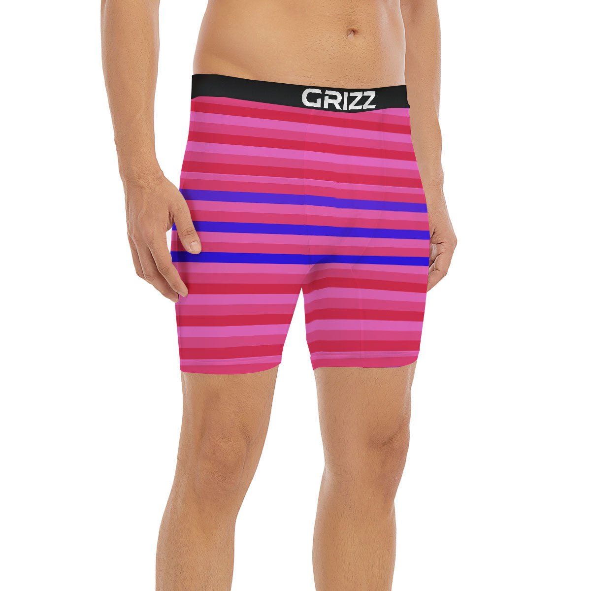 Stripes Pink Red And Blue Print Boxer Briefs-grizzshop