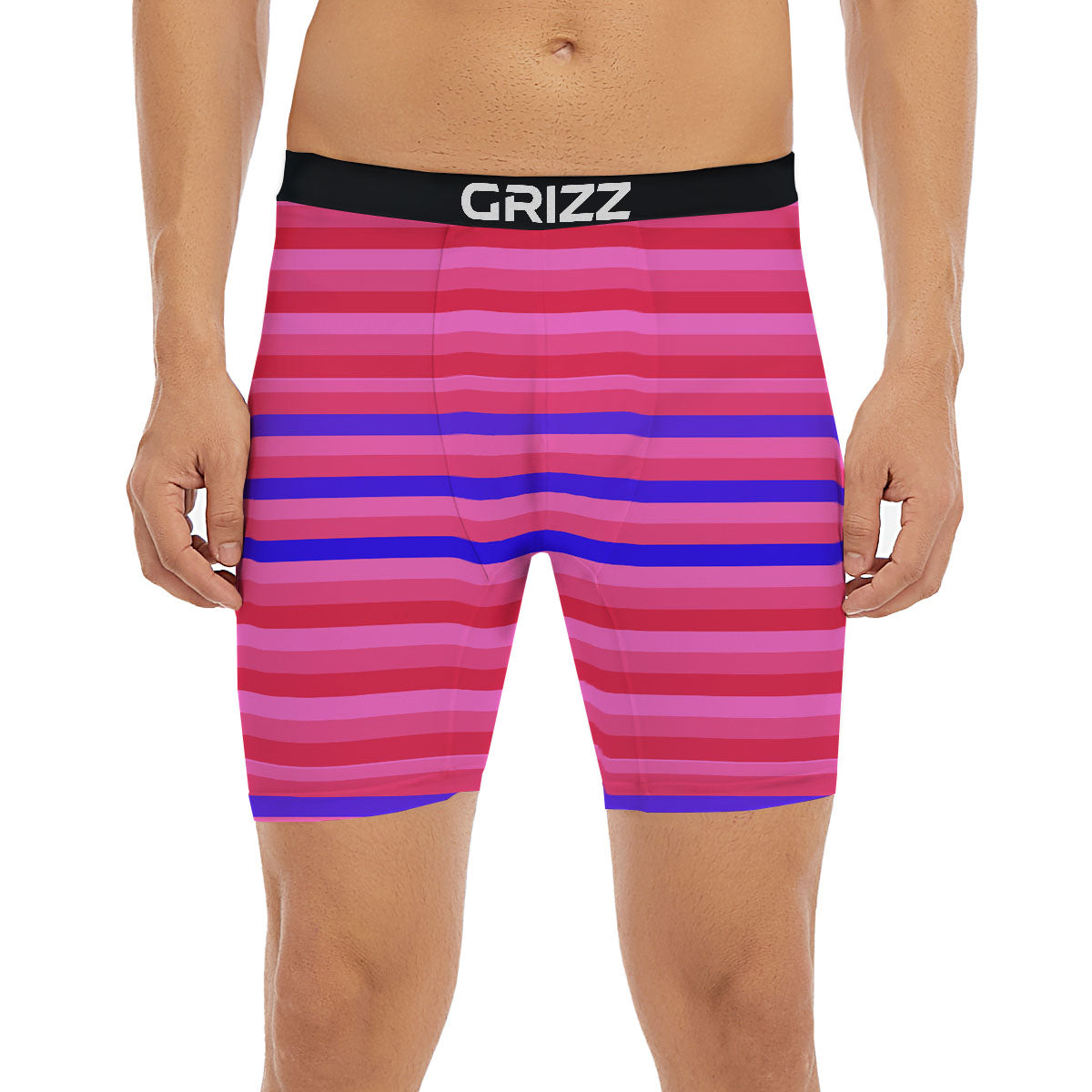 Stripes Pink Red And Blue Print Boxer Briefs-grizzshop