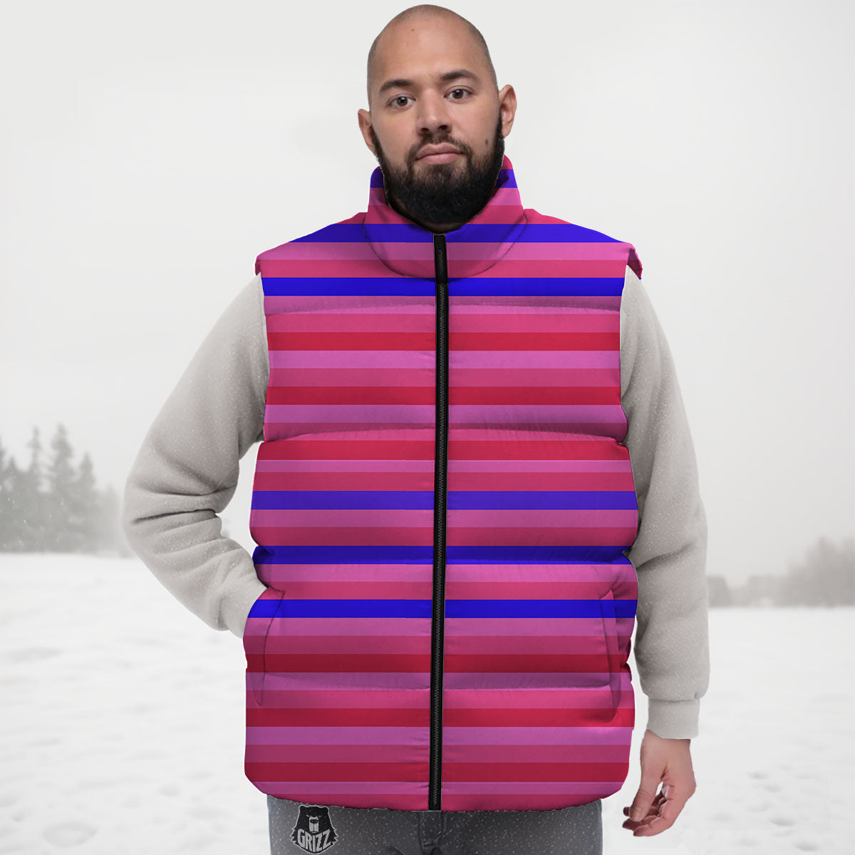 Stripes Pink Red And Blue Print Down Vest