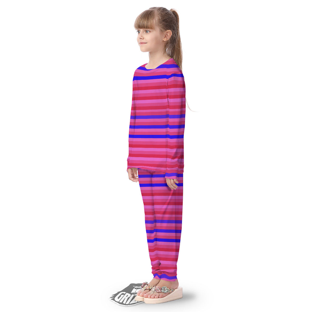 Stripes Pink Red And Blue Print Kid's Pajamas-grizzshop