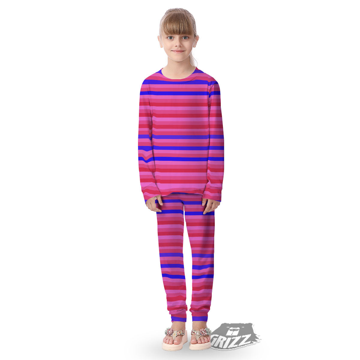 Stripes Pink Red And Blue Print Kid's Pajamas-grizzshop