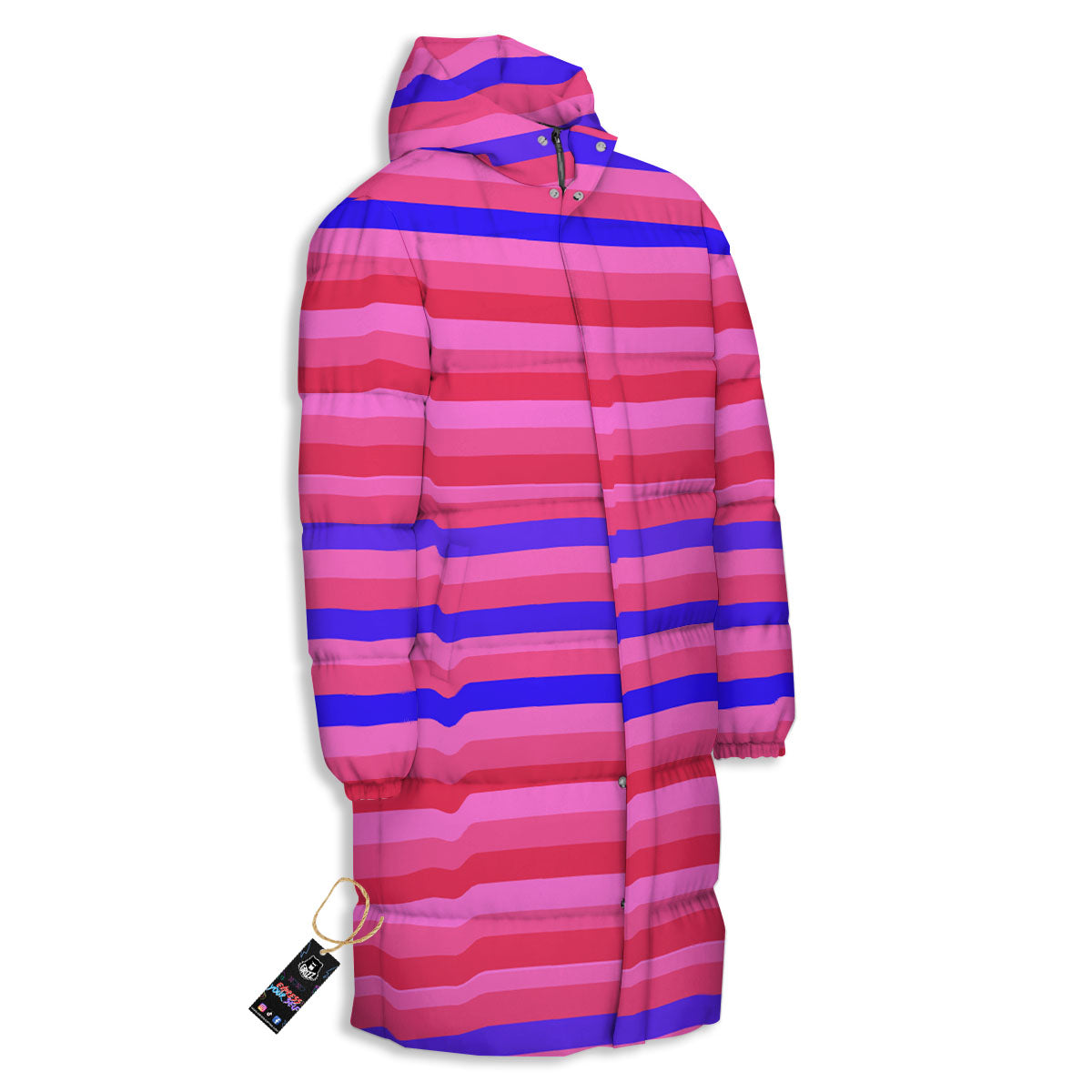 Stripes Pink Red And Blue Print Long Down Jacket-grizzshop