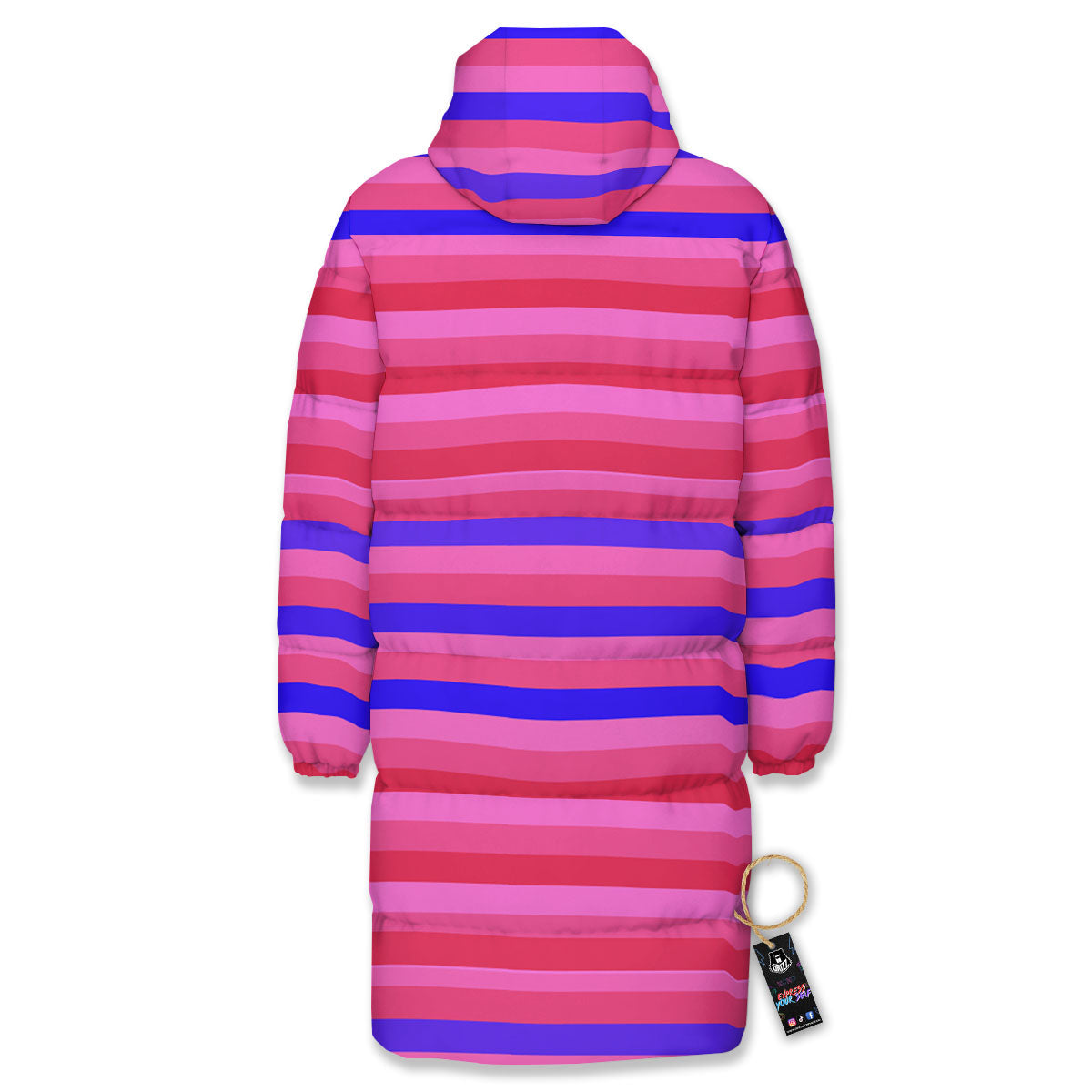 Stripes Pink Red And Blue Print Long Down Jacket-grizzshop