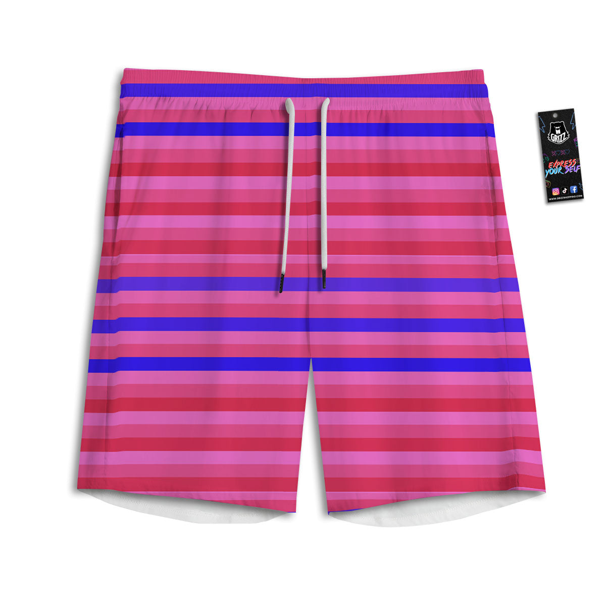 Stripes Pink Red And Blue Print Men's Athletic Shorts