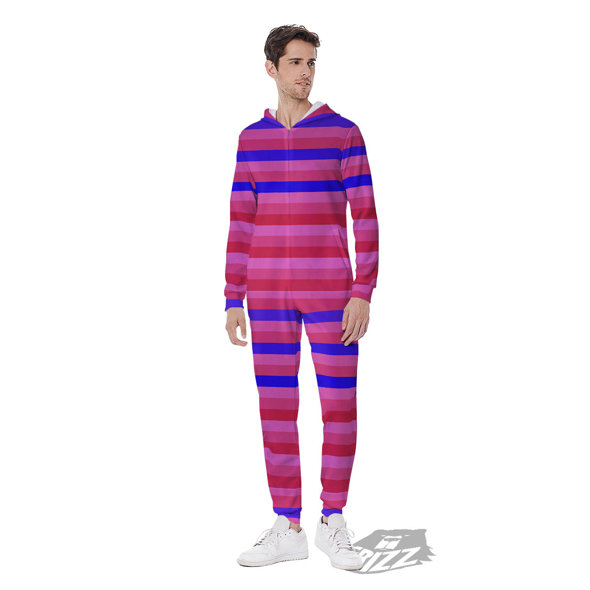 Stripes Pink Red And Blue Print Men's Jumpsuit-grizzshop
