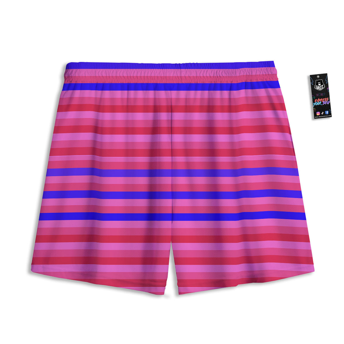 Stripes Pink Red And Blue Print Mesh Shorts