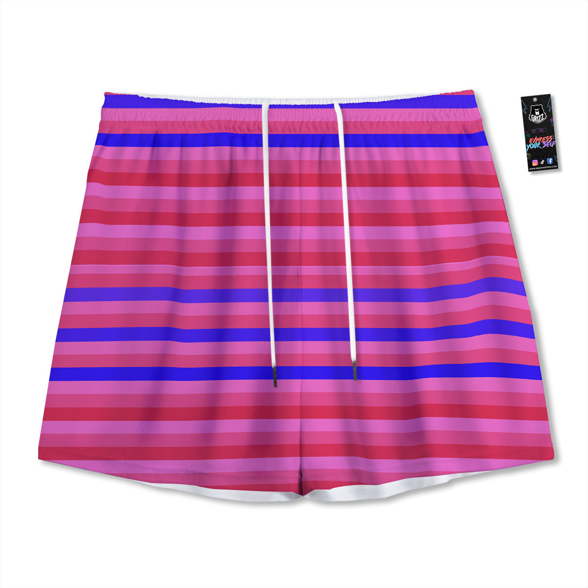 Stripes Pink Red And Blue Print Mesh Shorts