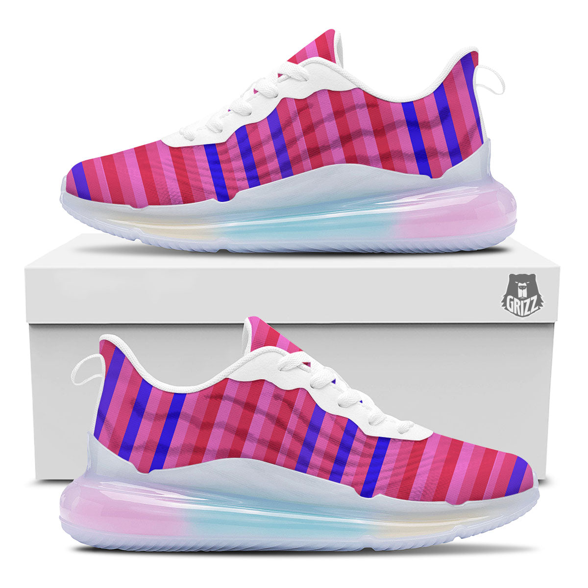 Stripes Pink Red And Blue Print Running Sneakers-grizzshop