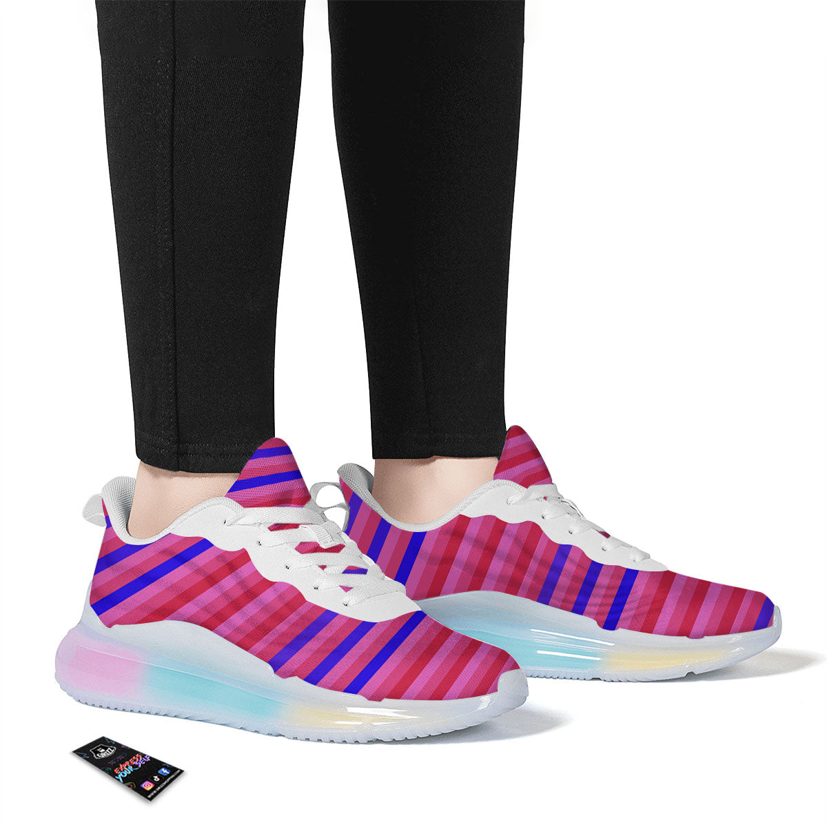 Stripes Pink Red And Blue Print Running Sneakers-grizzshop