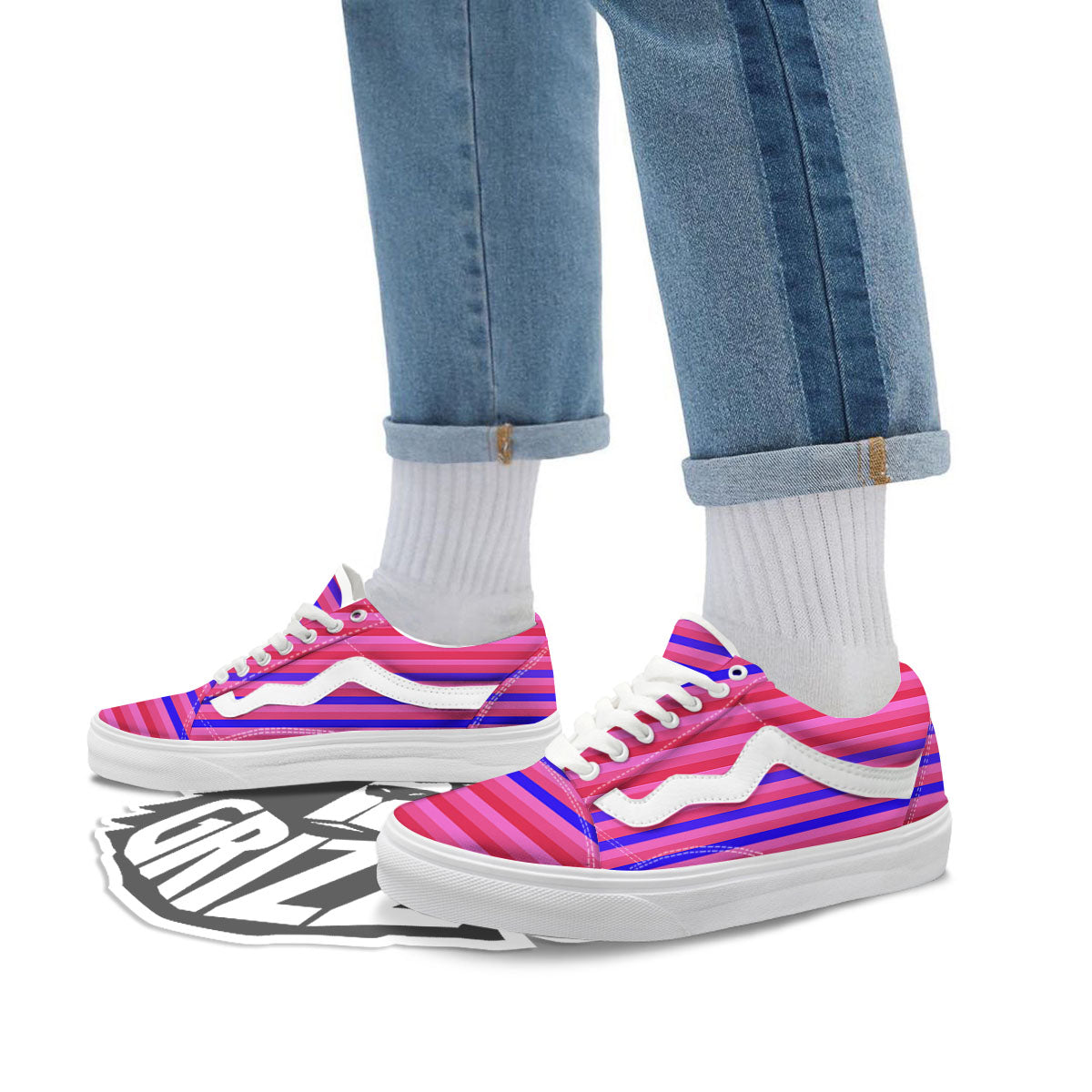 Stripes Pink Red And Blue Print Skate Shoes-grizzshop