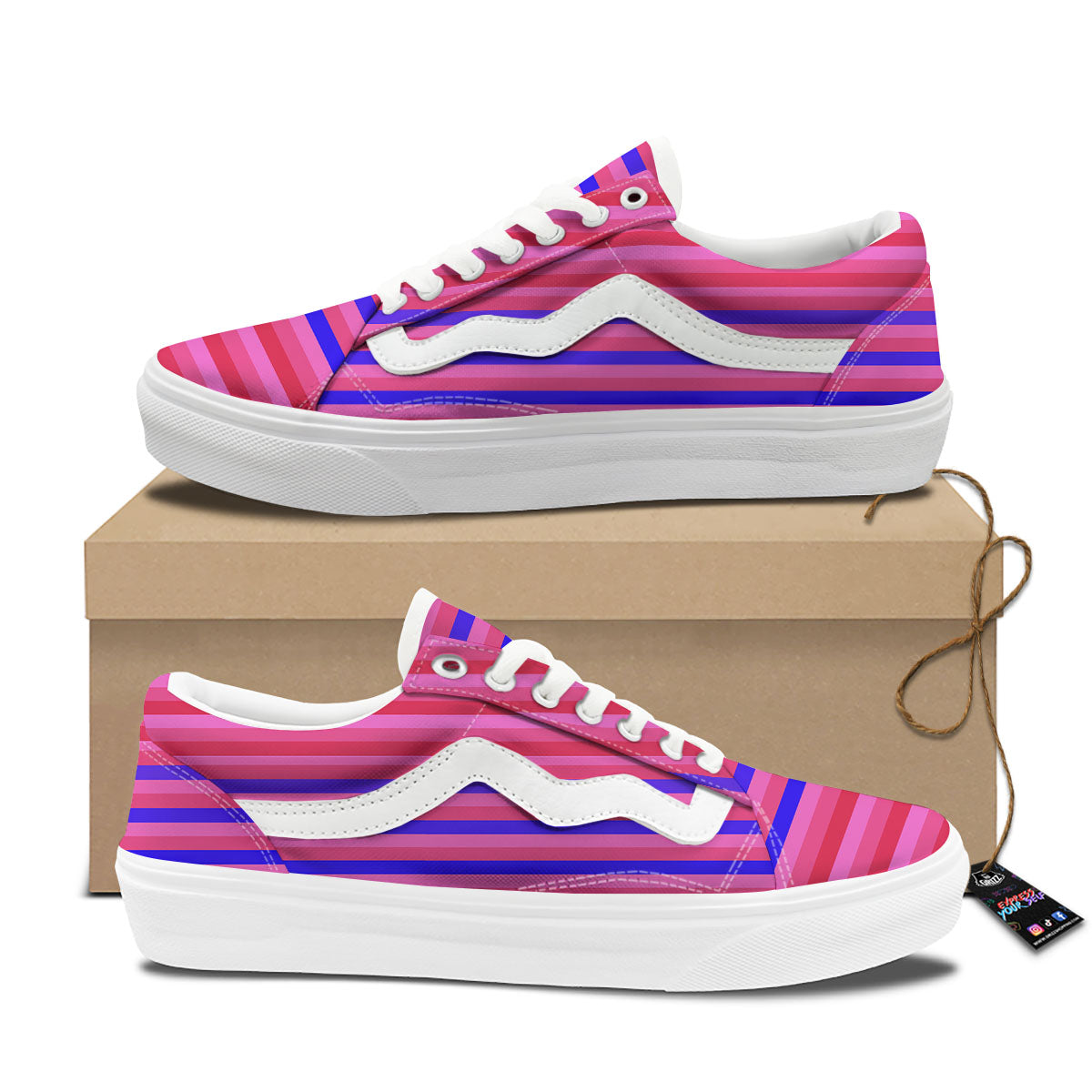 Stripes Pink Red And Blue Print Skate Shoes-grizzshop