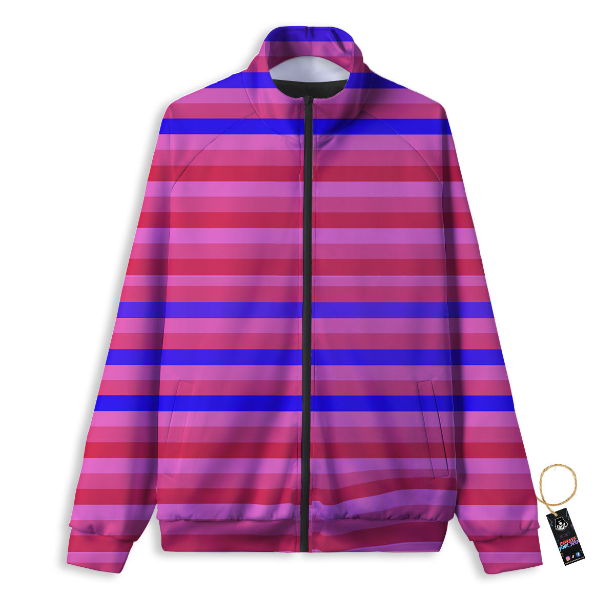 Stripes Pink Red And Blue Print Track Jacket-grizzshop