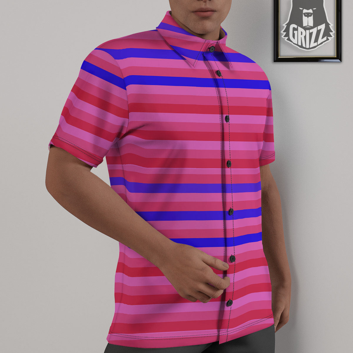 Stripes Pink Red And Blue Print Untucked Shirts-grizzshop