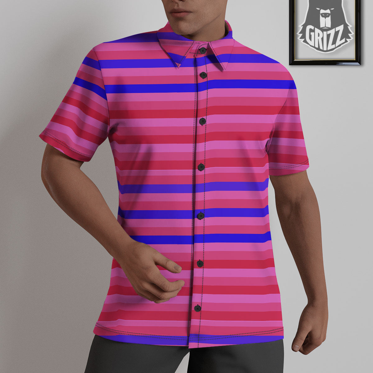 Stripes Pink Red And Blue Print Untucked Shirts-grizzshop