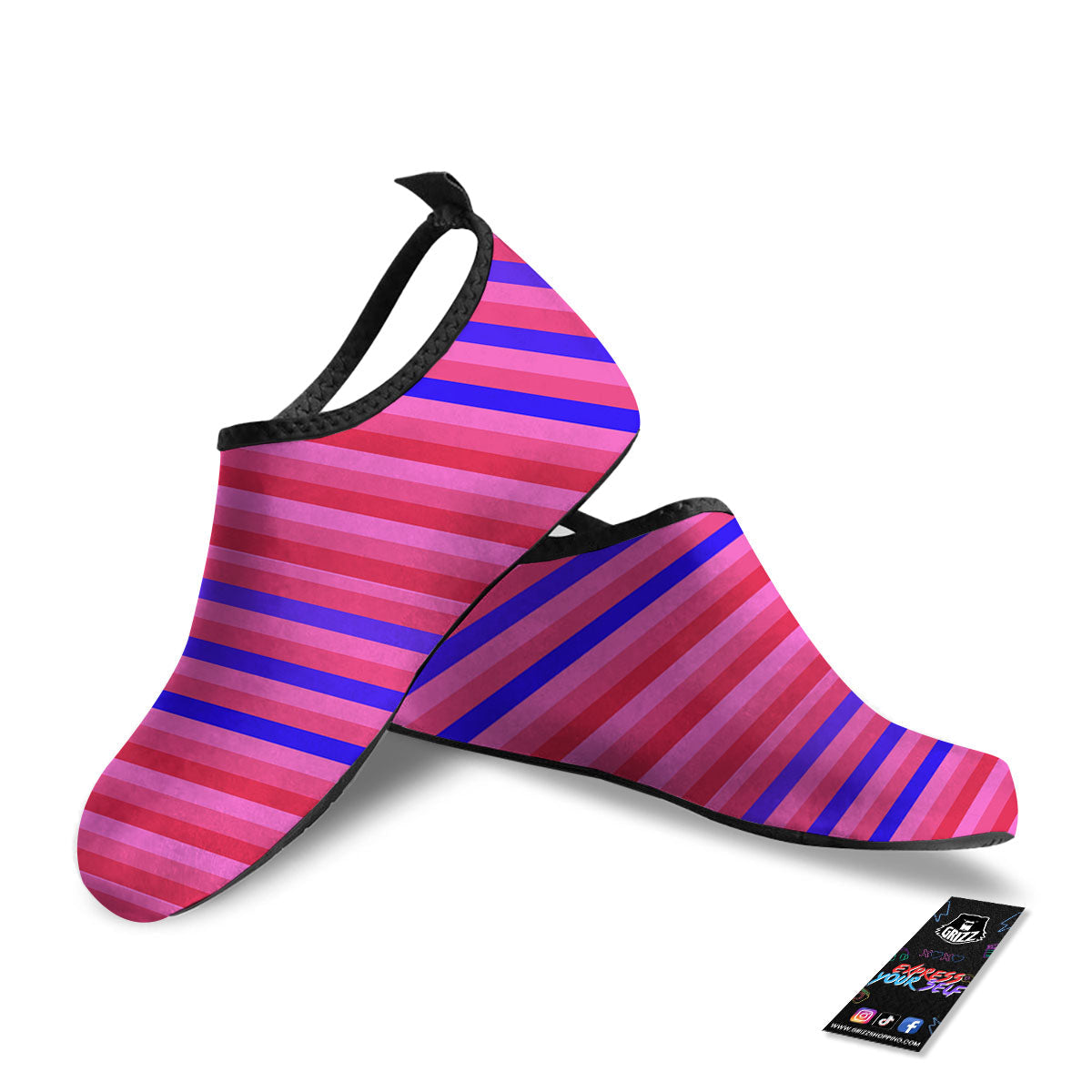 Stripes Pink Red And Blue Print Water Shoes-grizzshop