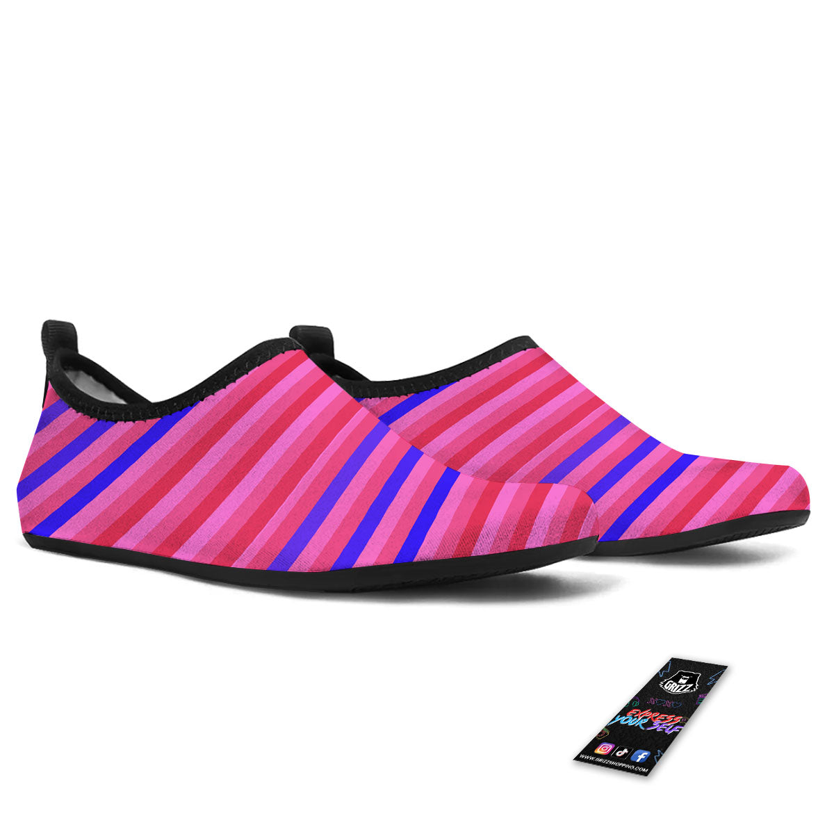 Stripes Pink Red And Blue Print Water Shoes-grizzshop