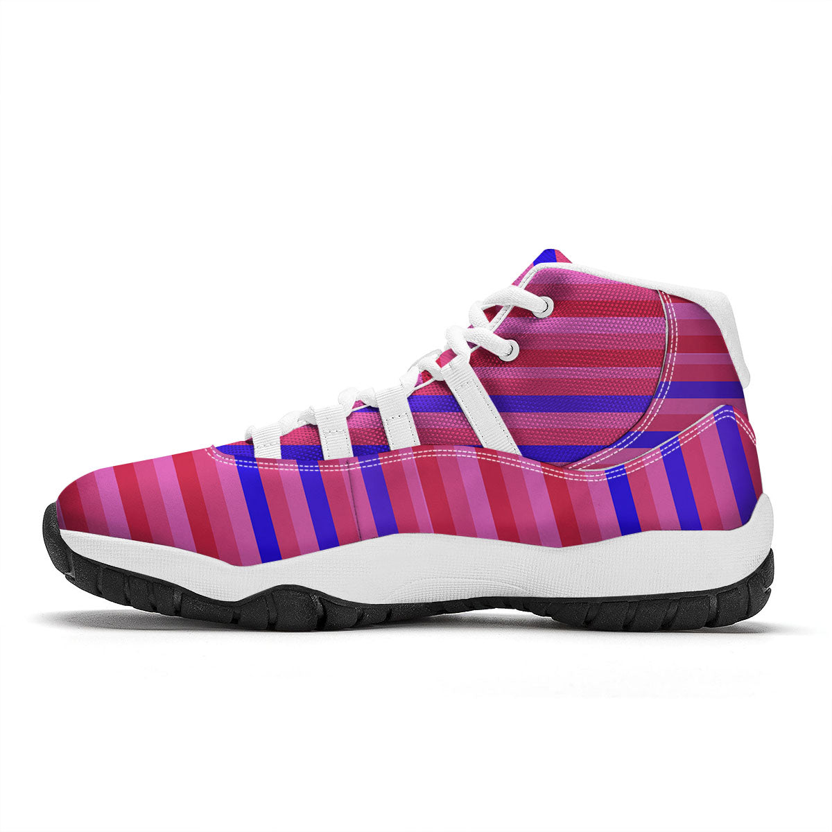 Stripes Pink Red And Blue Print White Bball Shoes-grizzshop