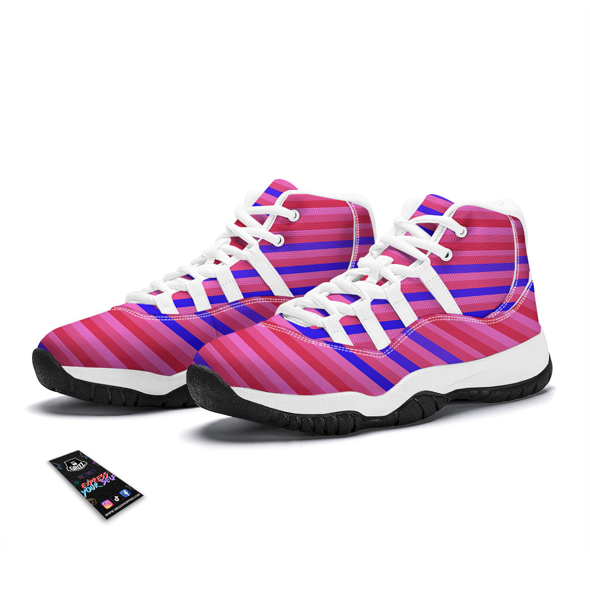 Stripes Pink Red And Blue Print White Bball Shoes-grizzshop