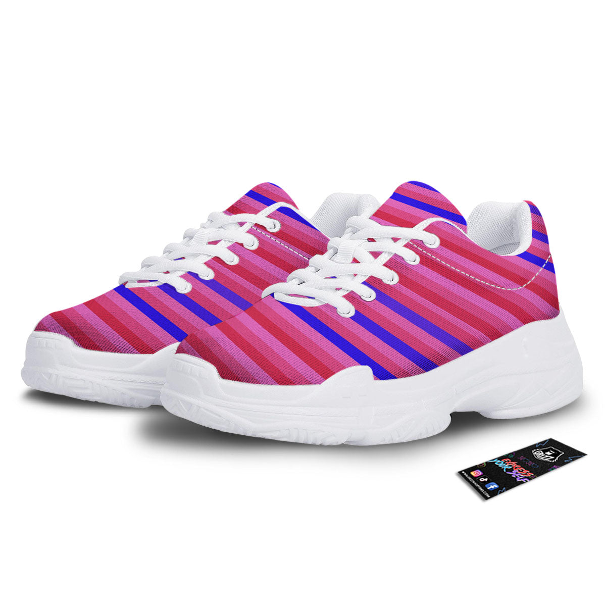 Stripes Pink Red And Blue Print White Chunky Shoes-grizzshop