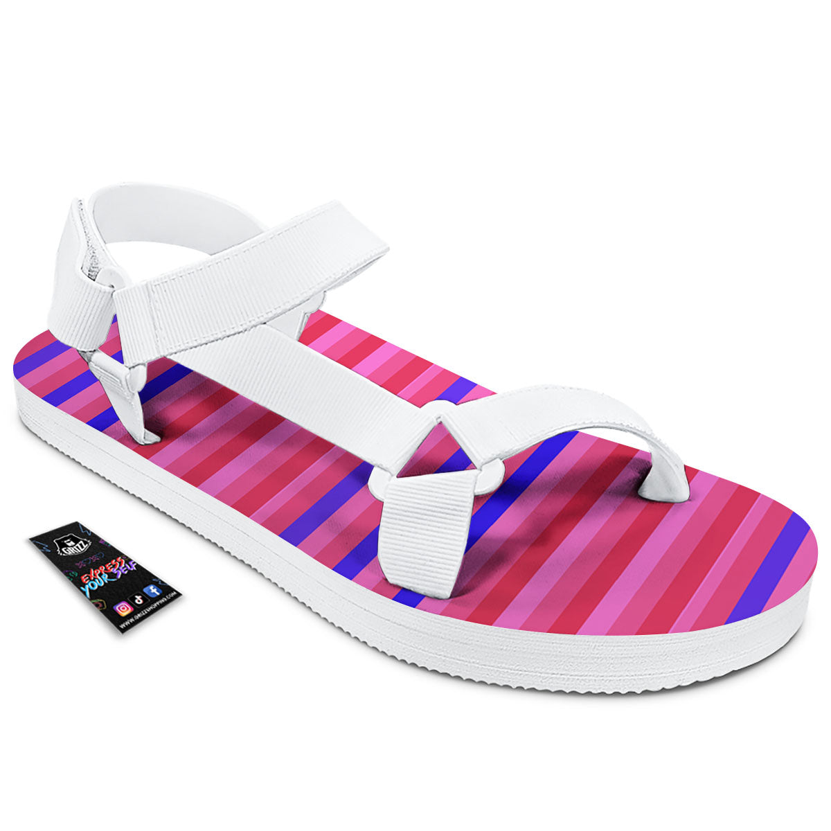 Stripes Pink Red And Blue Print White Open Toe Sandals-grizzshop