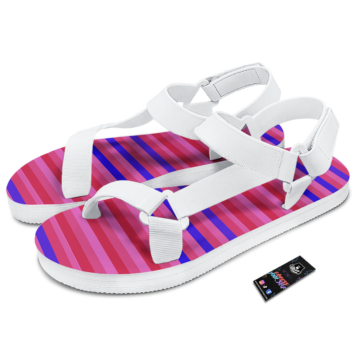 Stripes Pink Red And Blue Print White Open Toe Sandals-grizzshop