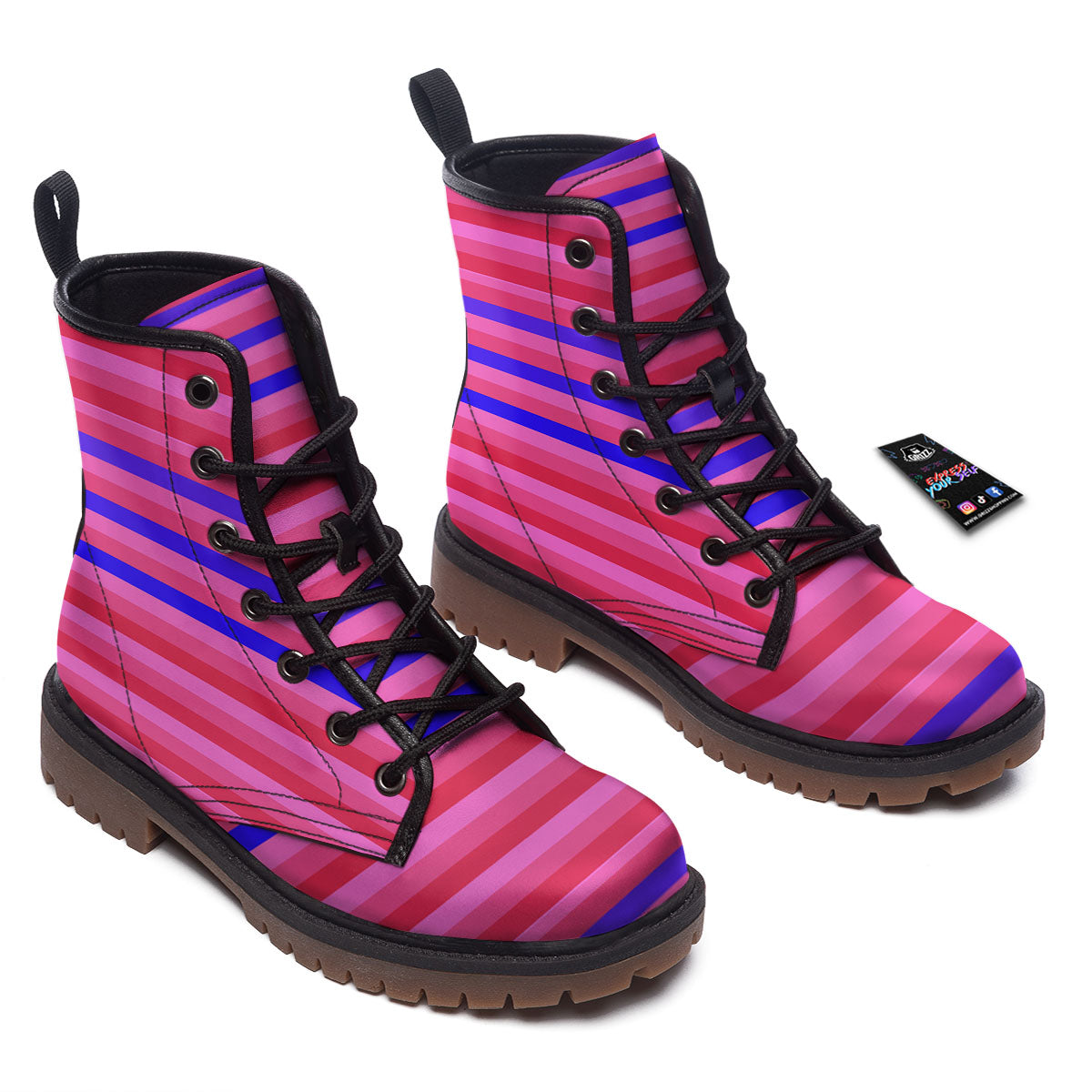 Stripes Pink Red And Blue Print Work Boots-grizzshop